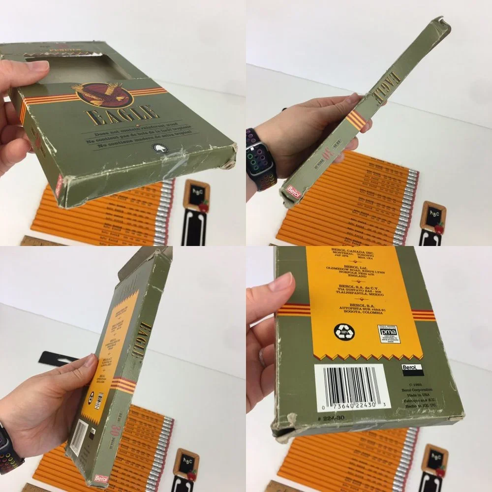 Open Vtg 1993 Eagle HB No 2 Pencils 24 Pencils w Original Box Beat Up w Bookmark